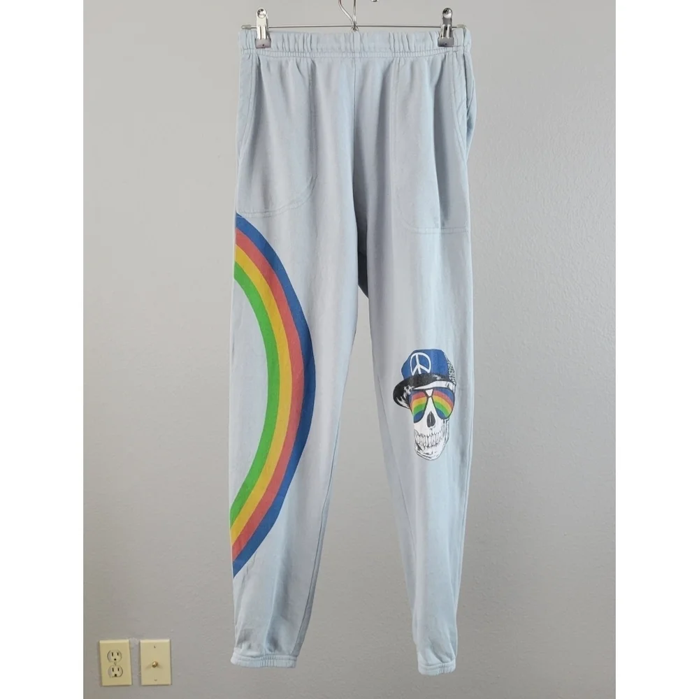 LAUREN MOSHI // ltd ed dola rainbow peace skull blue vintage feel pocket joggers - Picture 2 of 15